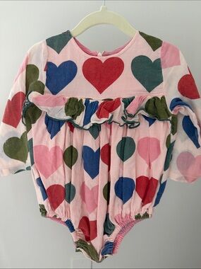 Pink Chicken Pink Heart Print Long-Sleeve Baby One-Piece